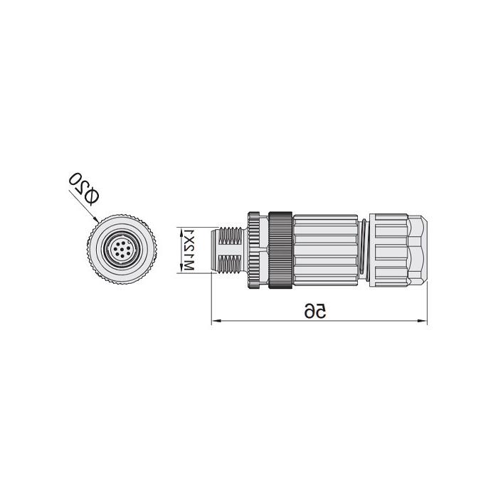 M12 8Pin、公头直型、螺钉连接、64F381