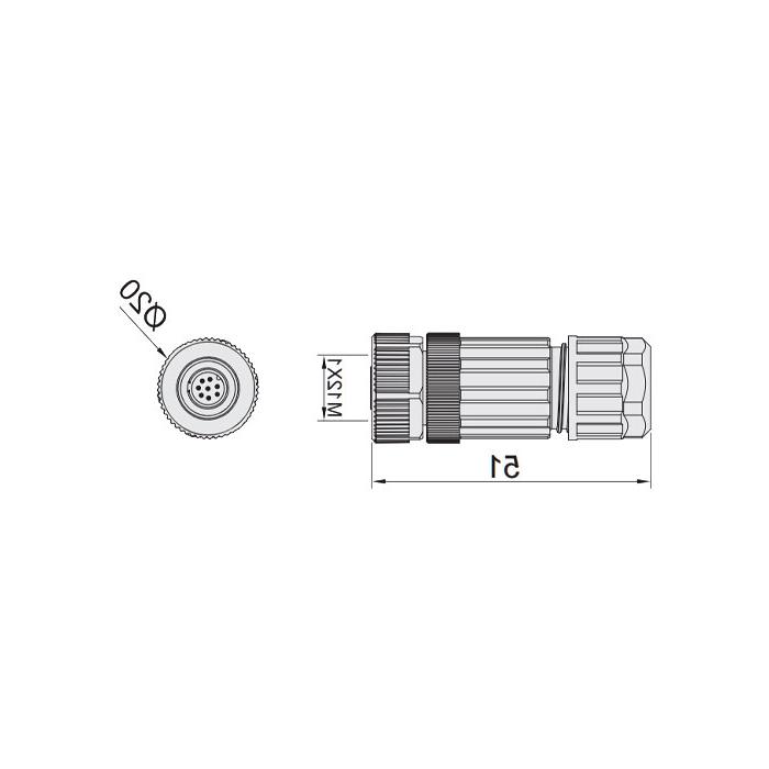 M12 8Pin、母头直型、螺钉连接、64F361 