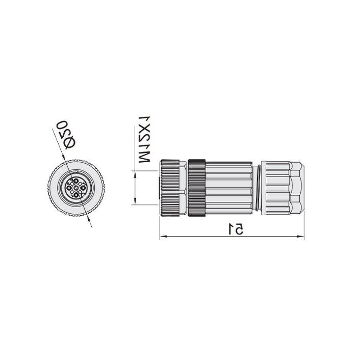 M12 4Pin、母头直型、食品級、螺钉连接、64F009